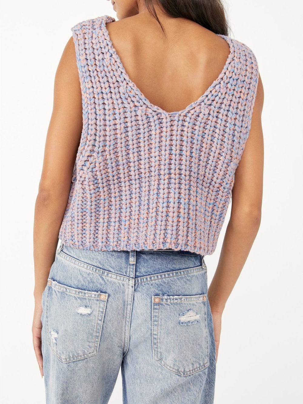 Free People Hoopla Blue-Peach-Purple chunky Braided Knit oversized Tank vest XS - Picture 8 of 9
